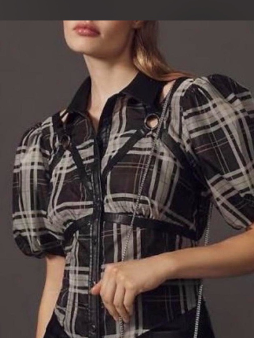 Plaid Black and Gray Women's Blouse